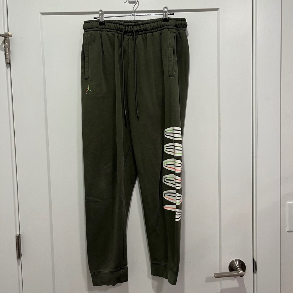 Jordan Mens Fleece Jogger Sweatpants Olive Green Graphic Jumpman Size L